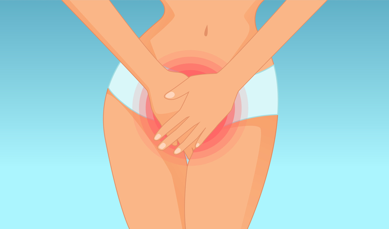 Figura ilustrativa de mulher com mãos na parte íntima